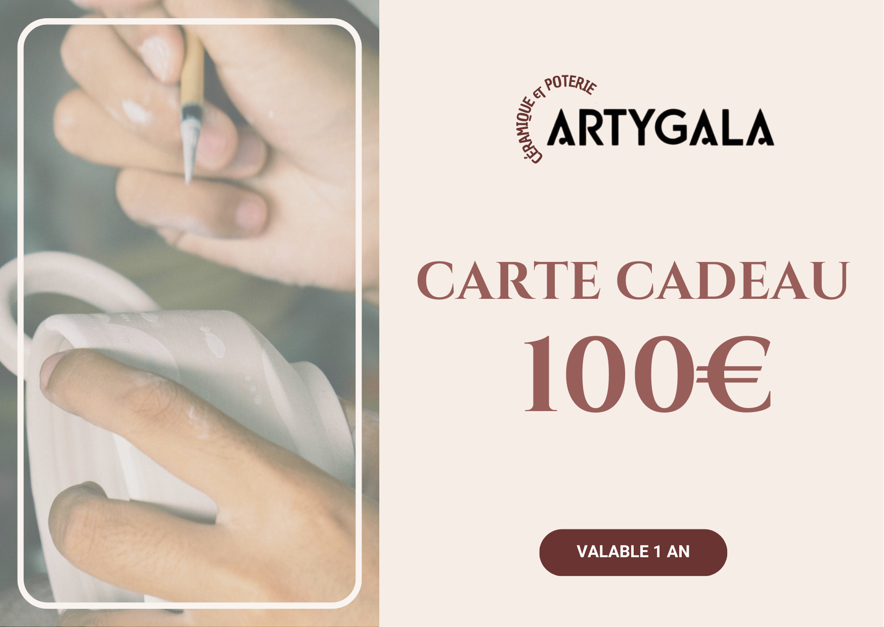 Artygala propose une carte cadeau d'une valeur de 100 euros et valable 1 an.